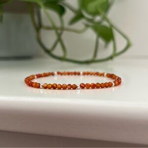 Carnelian & Sterling Silver Minimalist Handmade Stretch Bracelet, NWT 💜